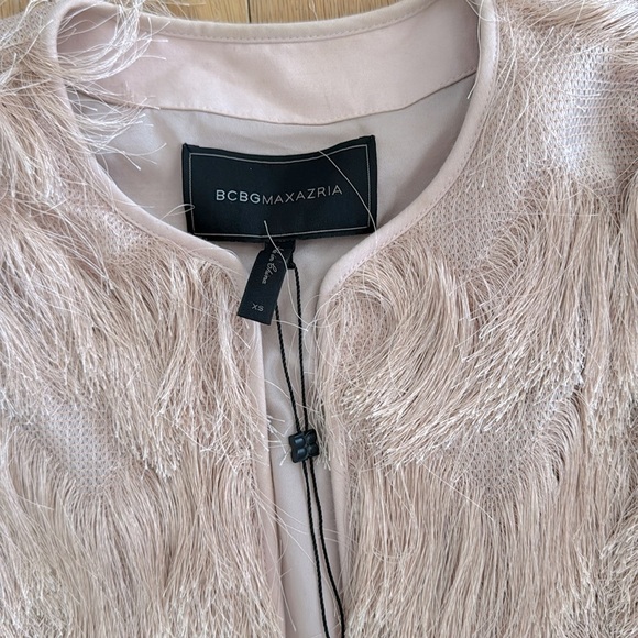 BCBG Max Azria | blush “jaxon” fringe jacket | size XS - Picture 2 of 5